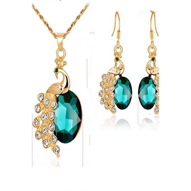  Women's Synthetic Emerald Synthetic Diamond Bridal Jewelry Sets Oval Cut Animal Ladies Fashion Gold Plated Earrings Jewelry Red / Blue / Green For Event / Party Dailywear Gift