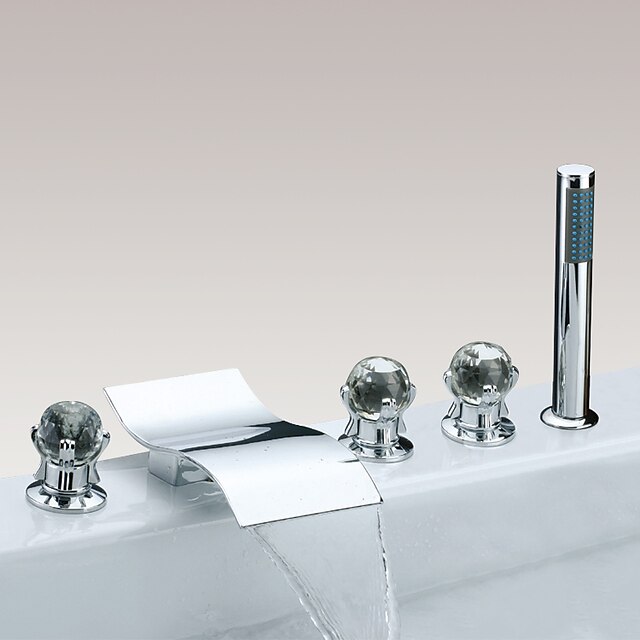  Badekarshaner - Moderne Krom Romersk Kar Messing Ventil Bath Shower Mixer Taps / Tre Håndtag fem huller