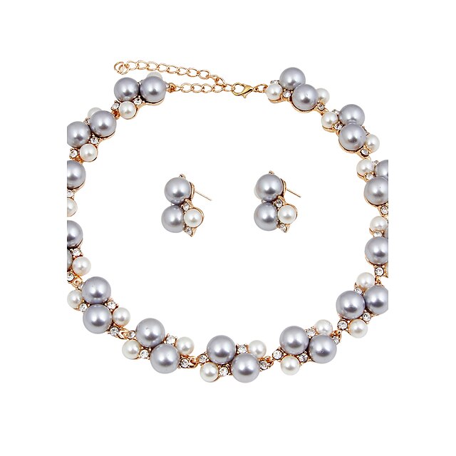  Women's Rhinestone Imitation Pearl Imitation Pearl Jewelry Set - Classic Euramerican Fashion Circle Gray Jewelry Set Pearl Necklace