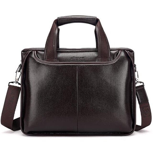  Men Bags All Seasons Cowhide Briefcase for Casual Outdoor Black Dark Brown