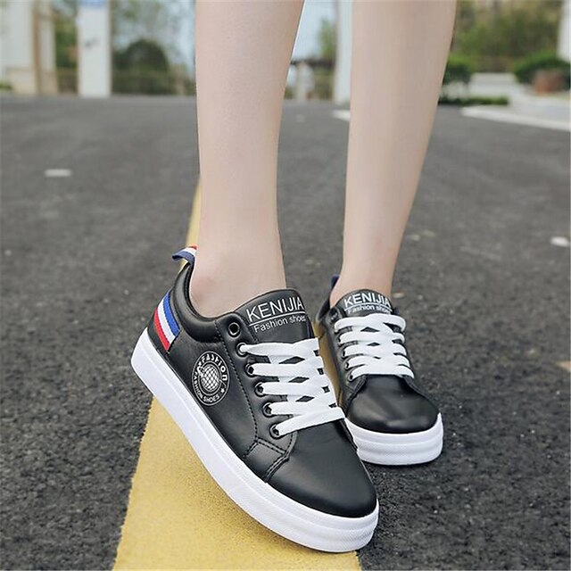 Women's Sneakers Casual Comfort Canvas PU Black White