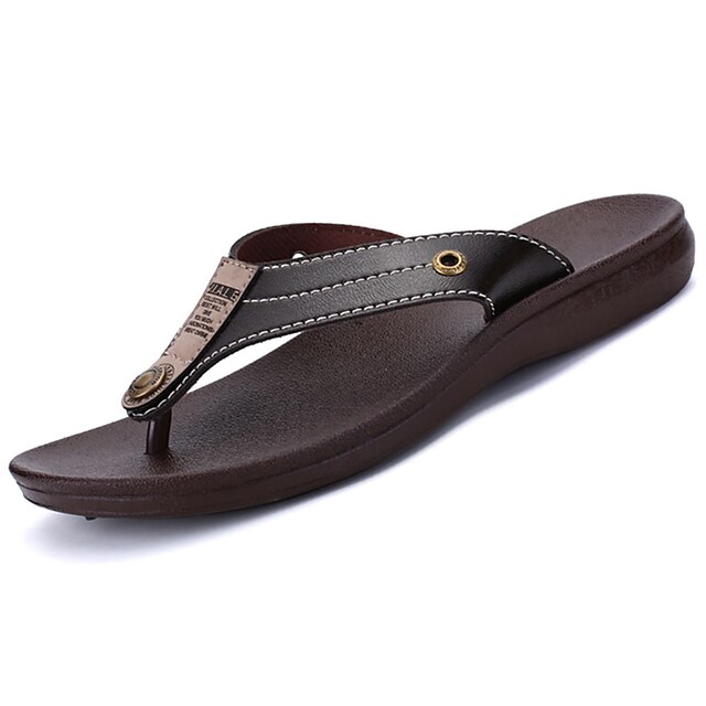  Men's Slippers & Flip-Flops Light Soles Casual Beach Leather Black Brown Summer / EU40