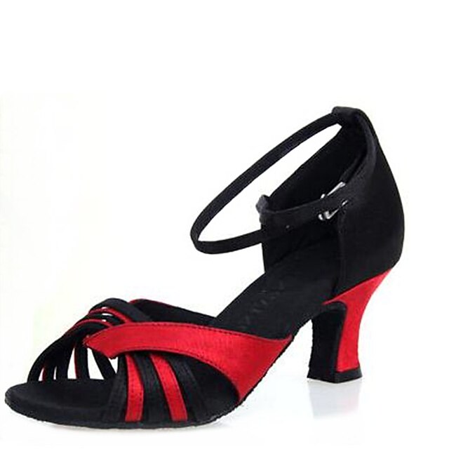  Women's Latin Shoes Sandal Chunky Heel Stretch Satin Buckle Black / Red / Indoor / Leather