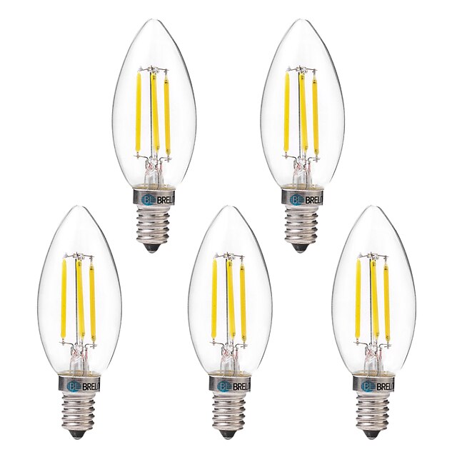  BRELONG® 5pcs 4 W Izzószálas LED lámpák 350 lm E14 C35 4 LED gyöngyök COB Meleg fehér Fehér 220-240 V / 5 db.