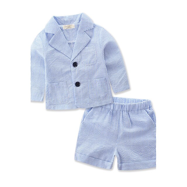  Jungen Kleidungsset Langarm Blau Gestreift Streifen Baumwolle Streifen Standard / Sommer