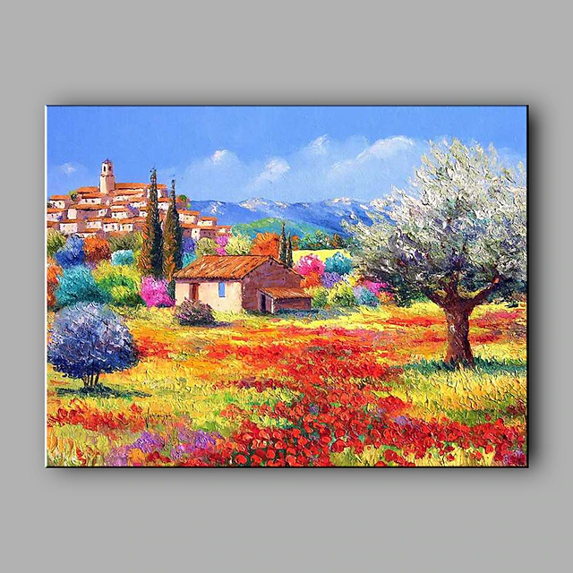 Oil Painting Hand Painted Horizontal Landscape Mediterranean Rolled Canvas (No Frame) 5