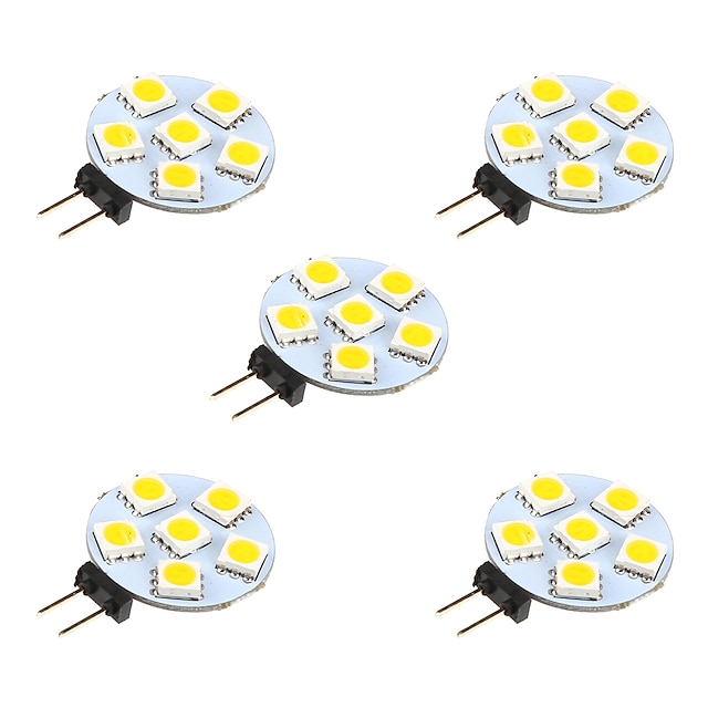  5pcs 1 W LED Φώτα με 2 pin 68 lm G4 6 LED χάντρες SMD 5050 Θερμό Λευκό Άσπρο 12 V / 5 τμχ