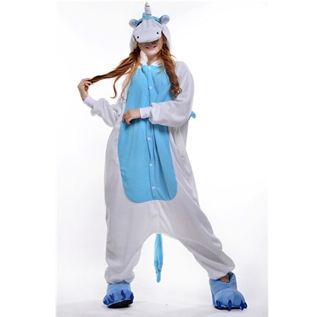  Adulți Pijama Kigurumi Unicorn Animal Pijama Întreagă Lână polară Albastru Cosplay Pentru Bărbați și femei Sleepwear Pentru Animale Desen animat Festival / Sărbătoare Costume / Leotard / Onesie