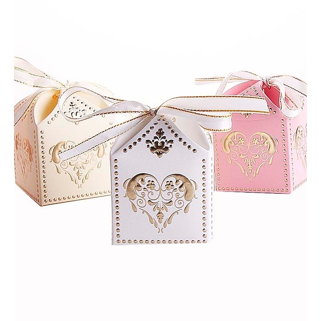  Cubic Card Paper Favor Holder with Ribbons Favor Boxes / Gift Boxes - 25