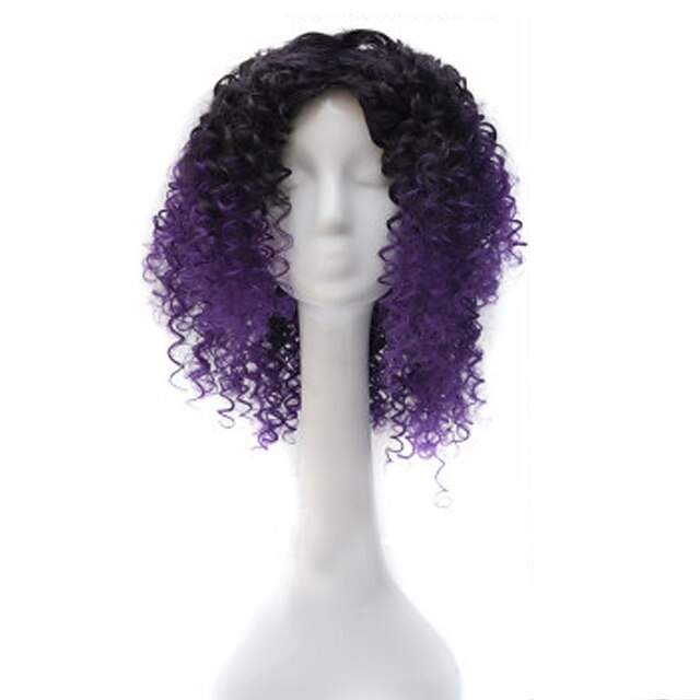  Synteettiset peruukit Kihara Kinky Curly Kinky Curly Epäsymmetrinen leikkaus Peruukki Lyhyt Keskikokoinen Purppura Synteettiset hiukset Naisten Luonnollinen hiusviiva Afro-amerikkalainen peruukki