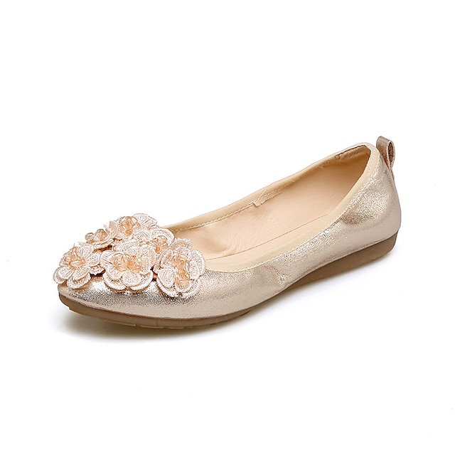  Women's Shoes Synthetic Microfiber PU Spring Fall Comfort Ballerina Light Soles Flats Flat Heel Round Toe Rhinestone Imitation Pearl