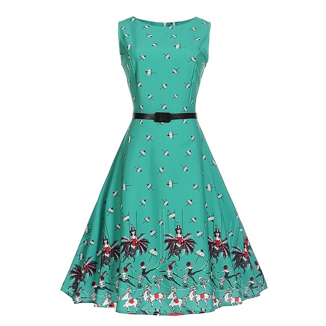  Kids Girls' Floral / Cartoon Fashion Print Sleeveless Cotton / Polester / Cotton Blend Dress Green