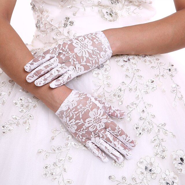  Lace Wrist Length Glove Flower Girl Gloves With Rhinestone Wedding / Party Glove