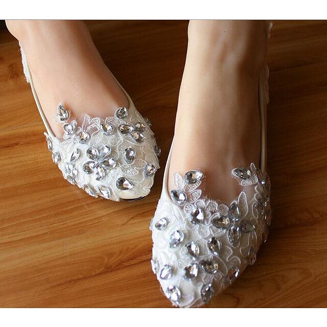  Women's Leather Spring / Summer / Fall Flat Heel Rhinestone White / Red / Wedding / Party & Evening