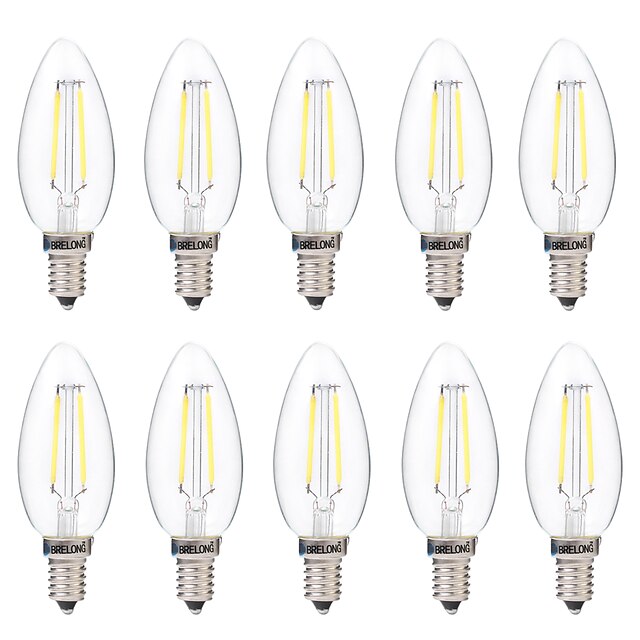  BRELONG 10 pcs E14 2W Dimmable LED Filament Light Bulb AC 220V White/Warm White