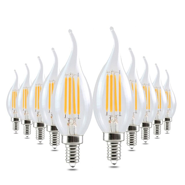  ywxlight® 10pcs led lampă edison e14 4w 300-400lm condus lumânare lumină filament retro lumină limpede rece cald alb pentru candelabru ac 220-240v