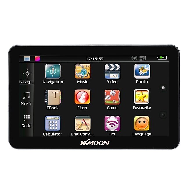  Kkmoon 7 portátil hd tela gps navegador 128 MB ram 4gb rom mp3 fm video play bluetooth carro sistema de entretenimento com apoio de volta
