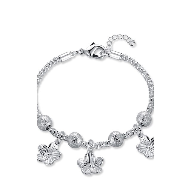  Women's Chain Bracelet / Charm Bracelet - Silver Plated Heart, Flower Vintage, Bohemian, Natural Bracelet Silver For Christmas / Party / Special Occasion