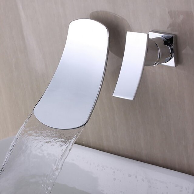  Fürdőszoba mosogató csaptelep - Vízesés Króm Elterjedt Egy fogantyú két lyukatBath Taps / Bronz