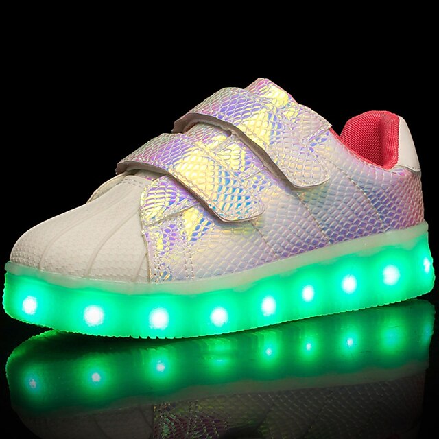  Flickor Skor Tyll / Konstläder / PU Vår / Höst Komfort / Lysande skor Sneakers Promenad Karborreband / LED för Svart / Purpur / Rosa / Gummi