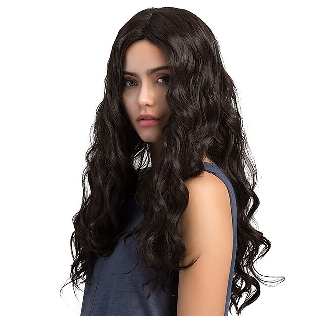  Synthetic Wig Wavy Synthetic Hair Middle Part Black Wig Women's Long Capless