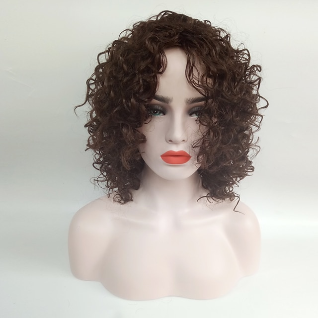  Synthetic Wig Curly Curly Wig Medium Length Medium Brown Synthetic Hair Women's African American Wig Brown
