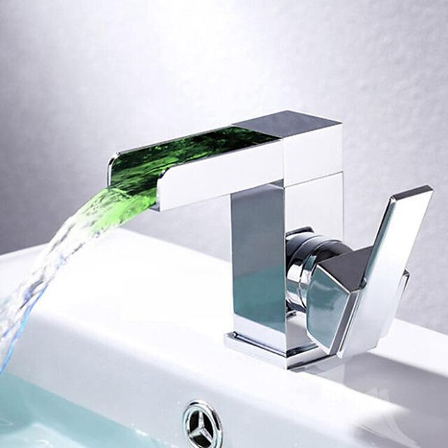  Bathroom Sink Faucet - Waterfall Chrome Centerset Single Handle One HoleBath Taps / Brass