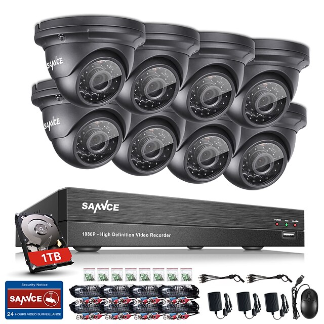  Sannce® 8ch cctv sistema de segurança 1080p ahd / tvi / cvi / cvbs / ip 5-em-1 dvr com 8pcs 2.0mp câmeras 1tb hdd