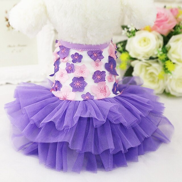  Cat Dog Dress Tuxedo Dog Clothes Purple Pink Costume Chiffon Cotton Floral / Botanical Party Casual / Daily Wedding XS S M L XL