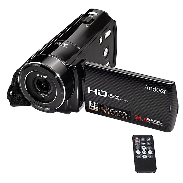  Andoer®hdv-v7 1080p full hd cámara de vídeo digital videocámara máx. 24 mega píxeles 16 zoom digital con 3.0 pantalla lcd giratoria