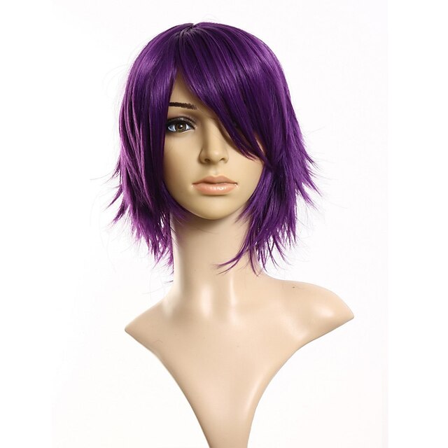  Synthetic Wig Straight Straight Wig Short Purple Synthetic Hair Men's Purple