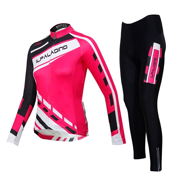  ILPALADINO Men's Women's Long Sleeve Cycling Jersey with Tights Winter Summer Fleece Pink Funny Plus Size Bike Tights Clothing Suit Waterproof Windproof Breathable Quick Dry Back Pocket Sports