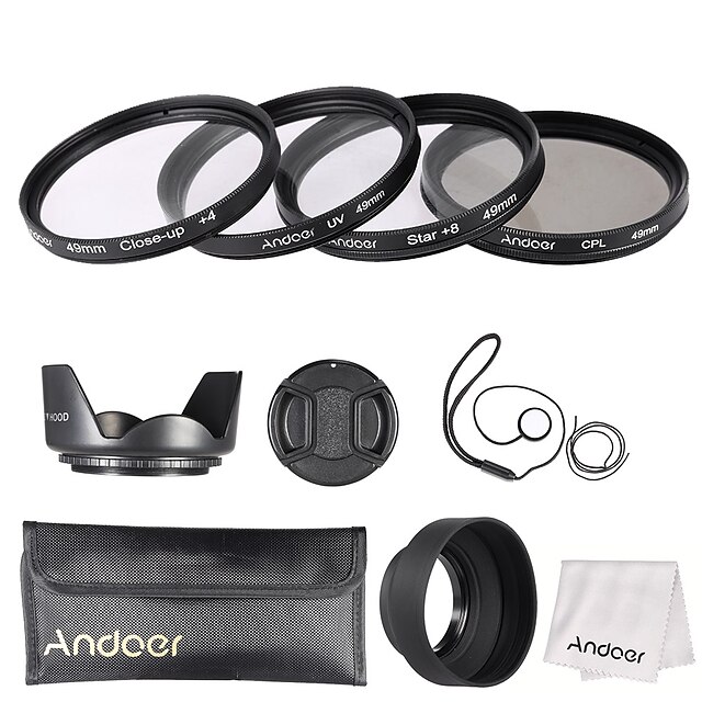  Andoer 49mm Lens Filter Kit (UV  CPL  Star8  Close-up4)