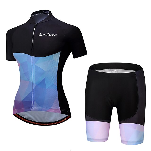  Miloto Women's Short Sleeve Cycling Jersey with Shorts Summer Spandex Polyester Bule / Black Gradient Plus Size Bike Padded Shorts / Chamois Clothing Suit Back Pocket Sports Patterned Mountain Bike