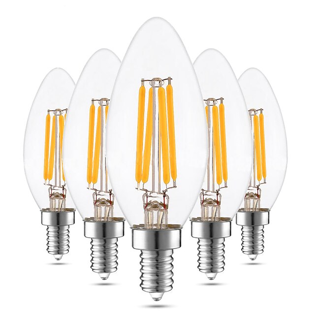  YWXLIGHT® 5pcs 4 W LED-lysestakepærer 300-400 lm E12 C35 4 LED perler COB Mulighet for demping Dekorativ Varm hvit 110-130 V 110 V / 5 stk.