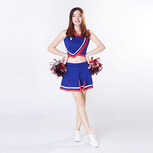  Cheerleader Costumes Outfits Women's Performance Knitwear Splicing 2 Pieces Sleeveless High Skirts Tops