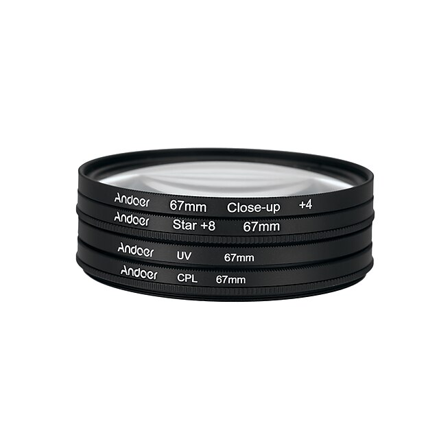  Andoer 67mm UV CPL Close-Up4 Star 8-Point Filter Circular Filter Kit Circular Polarizer Filter Macro Close-Up Star 8-Point Filter with Bag for Nikon