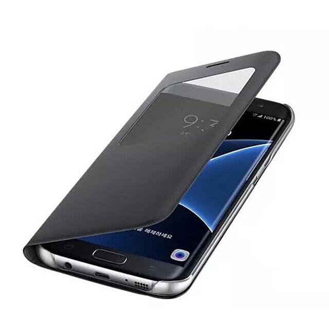  Funda Para Samsung Galaxy S8 Plus / S8 / S7 edge con Ventana Funda de Cuerpo Entero Un Color Dura Cuero de PU