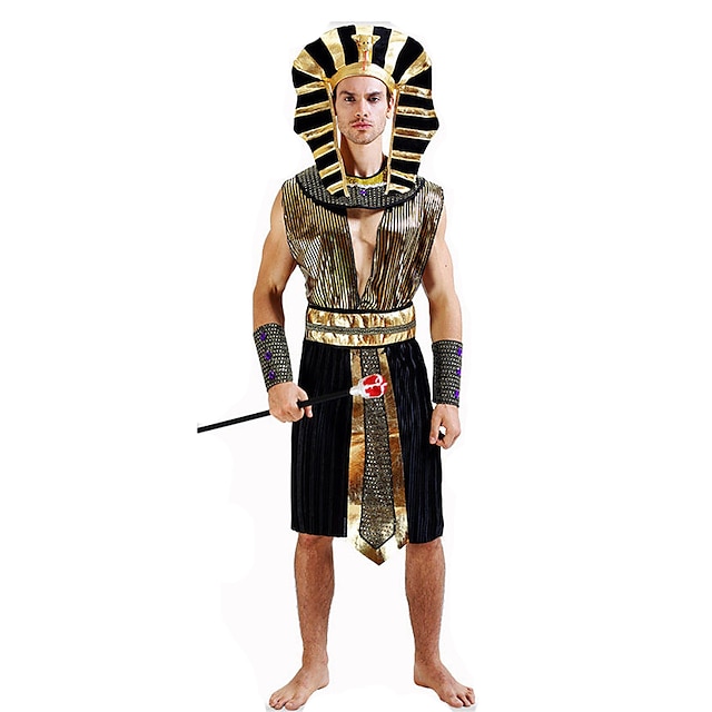  Egyptian Costume Pharaoh Cosplay Costume Party Costume Masquerade Men's Glamorous & Dramatic Ancient Egypt Festival / Holiday Spandex Chinlon Black Men's Carnival Costumes Stripes Sequin / Belt / Hat