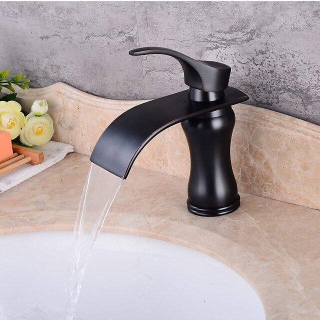  Bathroom Sink Faucet - Waterfall Oil-rubbed Bronze Centerset Single Handle One HoleBath Taps