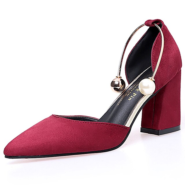  Femme Sandales Talons à bride à la cheville Perle Boucle Talon bloc Bout rond Confort Extérieur Marche Gomme Eté Noir Rose poussiéreuse Rouge Bordeaux