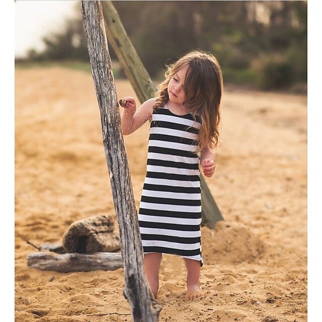  Girls' Sleeveless Striped 3D Printed Graphic Dresses Stripes Cotton Dress Summer Kids