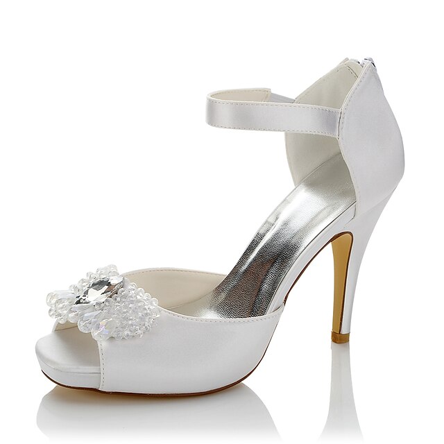  Women's Heels Summer / Fall Stiletto Heel Peep Toe Comfort Wedding Party & Evening Crystal Satin White
