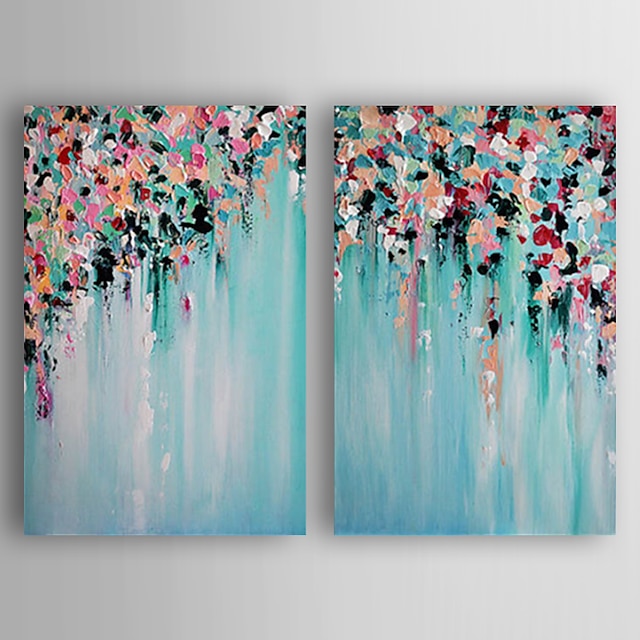  Hand-Painted Abstract Flower of set 2 Oil Painting With Stretcher For Home Decoration Ready to Hang