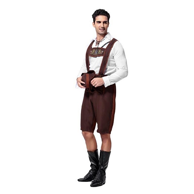  Oktoberfest Bavarian Cosplay Kostuums Feestkostuum Heren Halloween Carnaval Nieuwjaar Festival / Feestdagen Halloweenkostuums Outfits Koffie Patchwork Heren Uniform