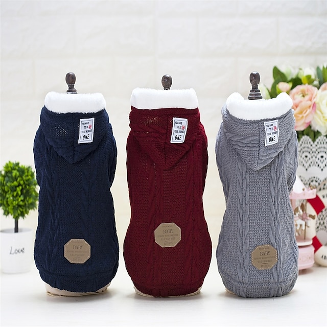  Dog Coat Hoodie Christmas Solid Colored Casual / Daily Keep Warm New Year's Outdoor Winter Dog Clothes Puppy Clothes Dog Outfits Red Blue Gray Costume for Girl and Boy Dog Woolen Plush Fabric Terylene