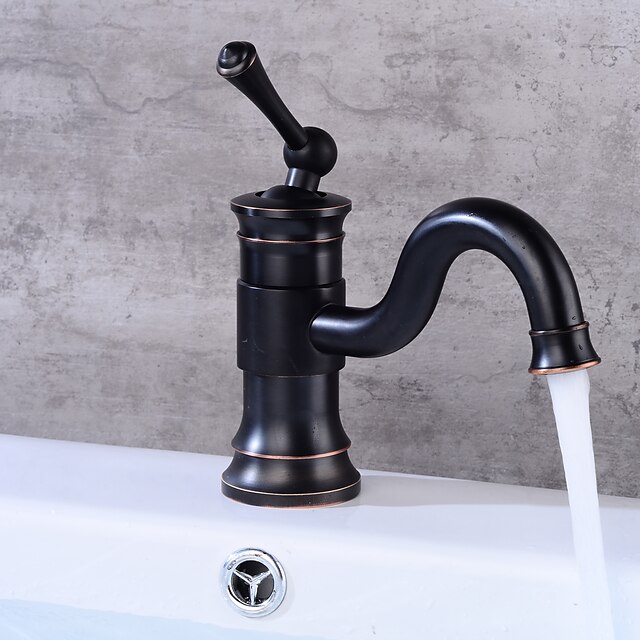 Baderom Sink Tappekran - Standard Olje-gnidd Bronse Centersat Enkelt Håndtak Et HullBath Taps