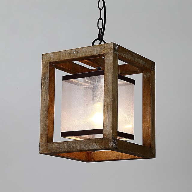  1-Light 25.5 cm Mini Style Pendant Light Wood / Bamboo Glass Geometrical Painted Finishes Retro 110-120V / 220-240V