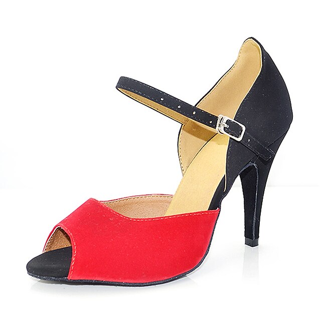  Pentru femei Pantofi de dans Pantofi Dans Latin Sandale Adidași Cataramă Toc Stilat Personalizabili Negru / Roșu / Mătase / Piele / Profesional