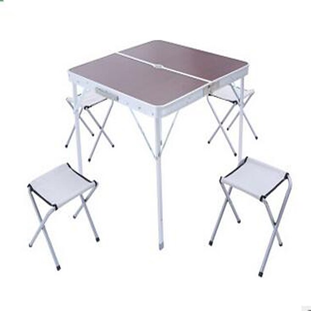  Camping Folding Table with Stools Portable Foldable Compact Durable Aluminium Alloy 4 Stools 1 Table for Camping / Hiking Hunting Fishing Beach Autumn / Fall Spring Silver